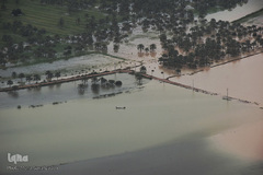 تصاویر هوایی از رودخانه کارون و منطقه سیل‌زده بامدژ