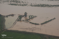 تصاویر هوایی از رودخانه کارون و منطقه سیل‌زده بامدژ